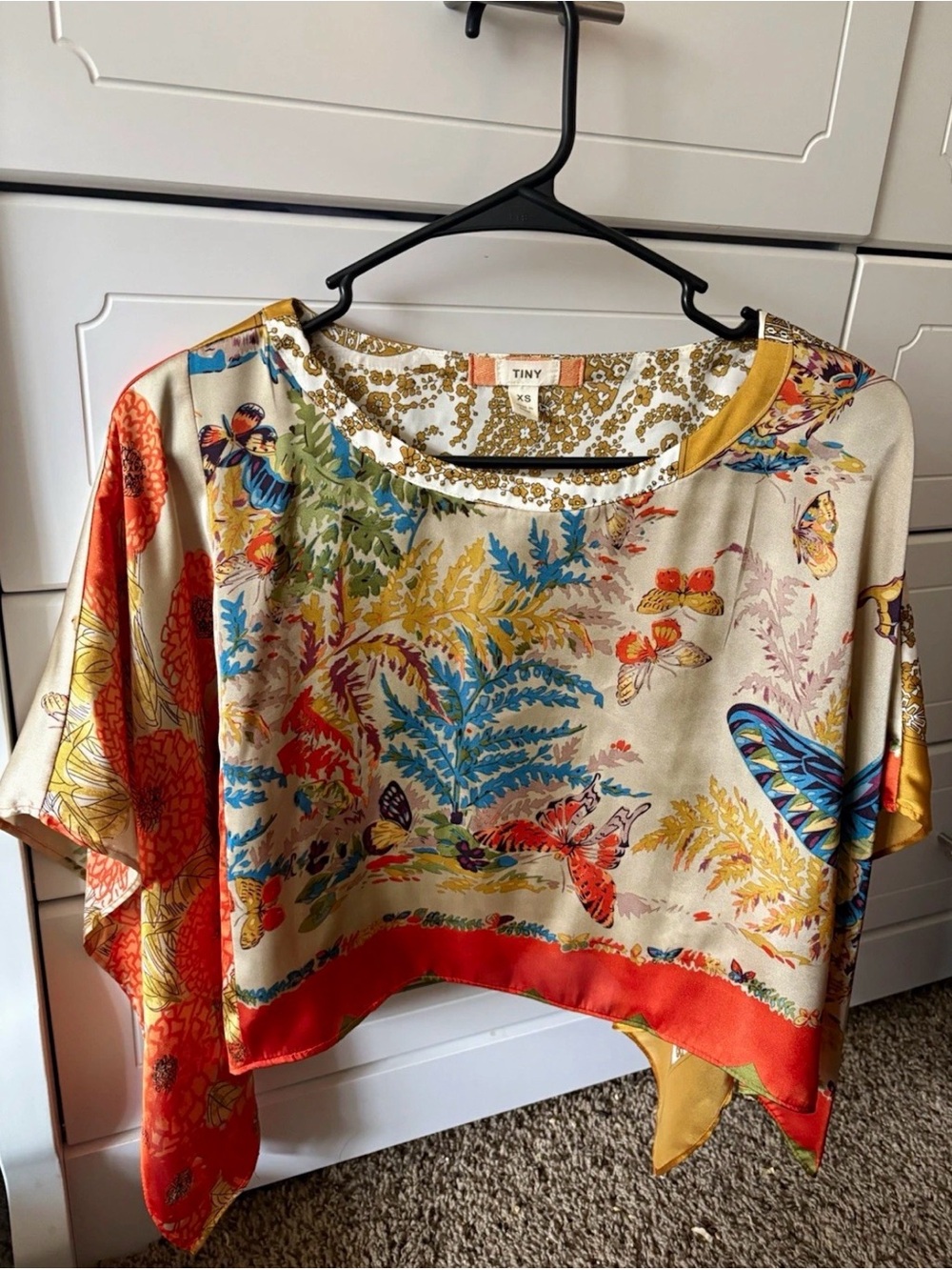 Anthropologie TINY Women’s XS Blouse Poncho Round Neck Floral Butterfly